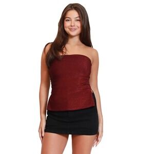 Madden NWT Burgundy Glam Sparkle Top Ruched Womens Size M Going Out Club Party